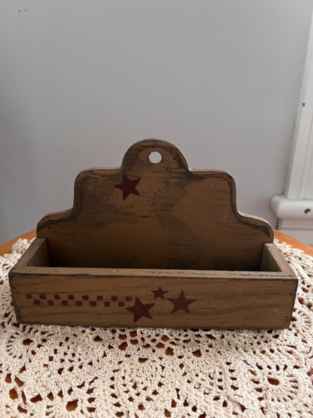 Primitive Wood Wall Shelf Box Red Star Folk Art Rustic Country Decor